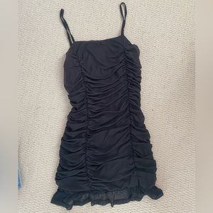 Black ruched mini dress